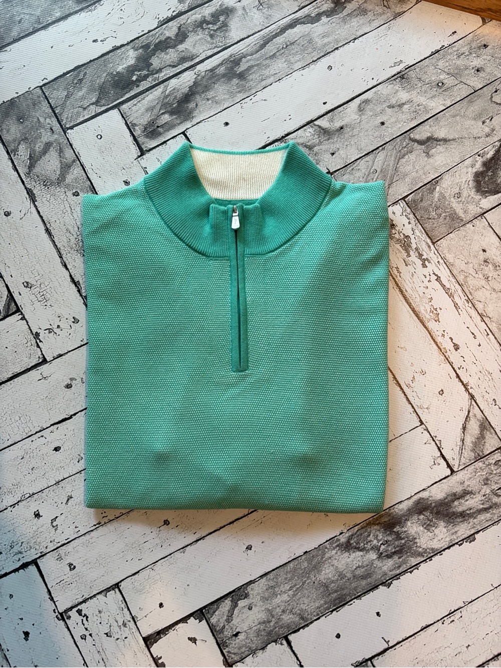 Tommy Bahama IslandZone Men’s XL Green Birdseye Quarter Zip Sweater Golf Preppy”